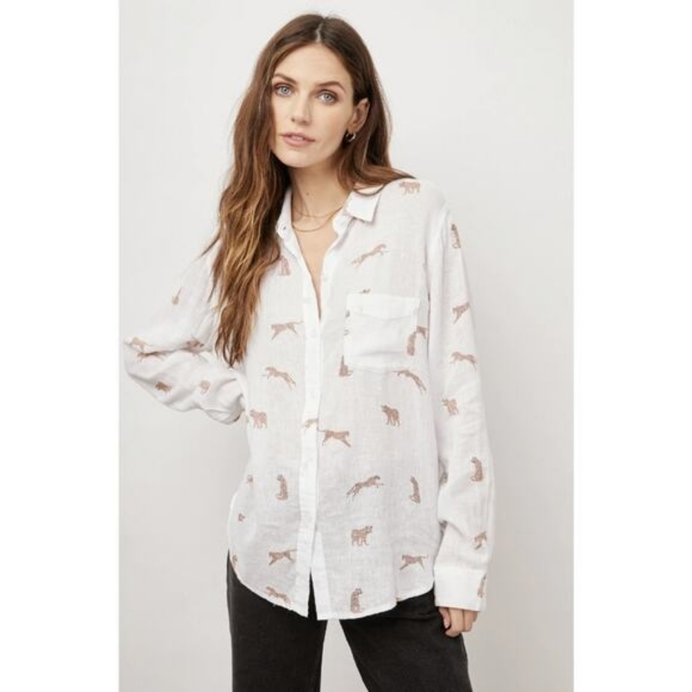 Rails Charli Playful Cheetahs Linen Button Down, Size Small